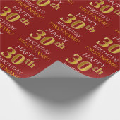 Rood, Faux Gold "HAPPY 30th BIRTHDAY" Cadeaupapier (Hoek)