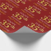 Rood, Faux Gold "HAPPY 35th BIRTHDAY" Cadeaupapier (Hoek)