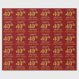 Rood, Faux Gold "HAPPY 40th BIRTHDAY" Cadeaupapier