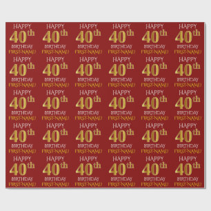 Rood, Faux Gold "HAPPY 40th BIRTHDAY" Cadeaupapier