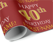 Rood, Faux Gold "HAPPY 40th BIRTHDAY" Cadeaupapier (Rol Hoek)