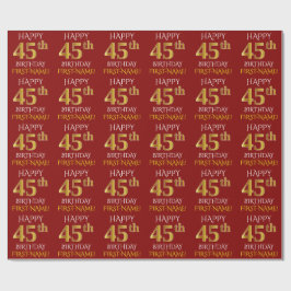 Rood, Faux Gold "HAPPY 45th BIRTHDAY" Cadeaupapier