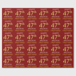 Rood, Faux Gold "HAPPY 47th BIRTHDAY" Cadeaupapier