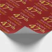 Rood, Faux Gold "HAPPY 47th BIRTHDAY" Cadeaupapier (Hoek)
