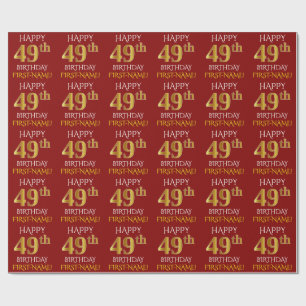 Rood, Faux Gold "HAPPY 49th BIRTHDAY" Cadeaupapier