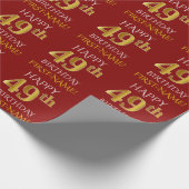 Rood, Faux Gold "HAPPY 49th BIRTHDAY" Cadeaupapier (Hoek)