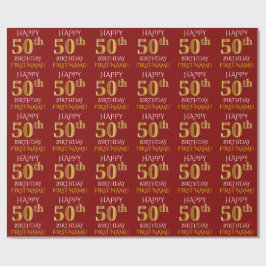 Rood, Faux Gold "HAPPY 50th BIRTHDAY" Cadeaupapier