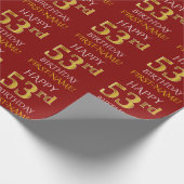 Rood, Faux Gold "HAPPY 53rd BIRTHDAY" Cadeaupapier (Hoek)