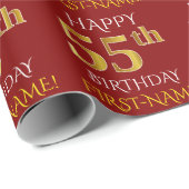 Rood, Faux Gold "HAPPY 55th BIRTHDAY" Cadeaupapier (Rol Hoek)