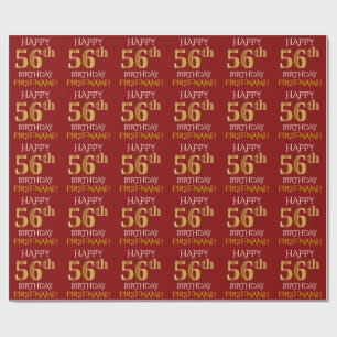 Rood, Faux Gold "HAPPY 56th BIRTHDAY" Cadeaupapier