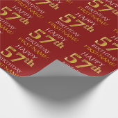 Rood, Faux Gold "HAPPY 57th BIRTHDAY" Cadeaupapier (Hoek)