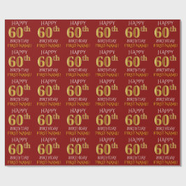 Rood, Faux Gold "HAPPY 60th BIRTHDAY" Cadeaupapier