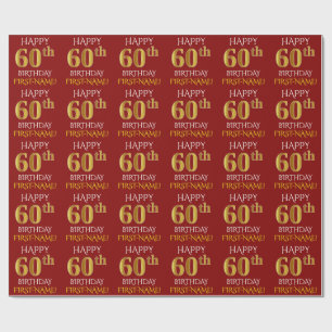 Rood, Faux Gold "HAPPY 60th BIRTHDAY" Cadeaupapier