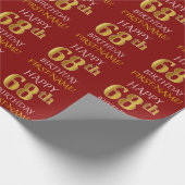 Rood, Faux Gold "HAPPY 68th BIRTHDAY" Cadeaupapier (Hoek)