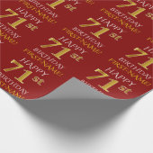 Rood, Faux Gold "HAPPY 71st BIRTHDAY" Cadeaupapier (Hoek)