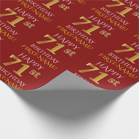 Rood, Faux Gold "HAPPY 71st BIRTHDAY" Cadeaupapier (Hoek)