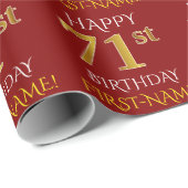Rood, Faux Gold "HAPPY 71st BIRTHDAY" Cadeaupapier (Rol Hoek)