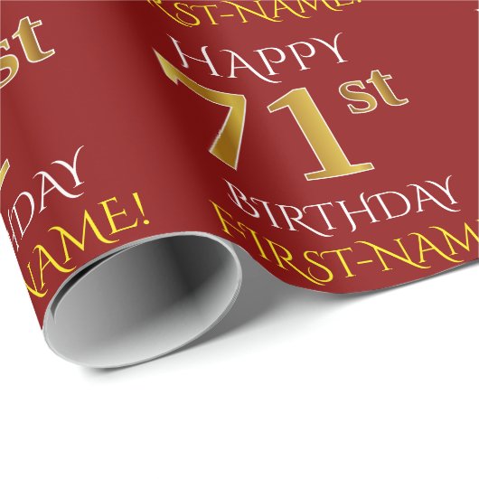 Rood, Faux Gold "HAPPY 71st BIRTHDAY" Cadeaupapier (Rol Hoek)