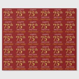 Rood, Faux Gold "HAPPY 75th BIRTHDAY" Cadeaupapier