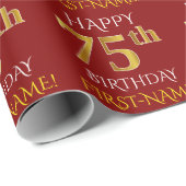 Rood, Faux Gold "HAPPY 75th BIRTHDAY" Cadeaupapier (Rol Hoek)