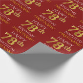 Rood, Faux Gold "HAPPY 78th BIRTHDAY" Cadeaupapier (Hoek)