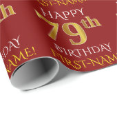 Rood, Faux Gold "HAPPY 79th BIRTHDAY" Cadeaupapier (Rol Hoek)