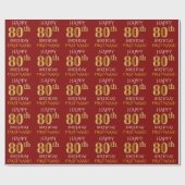 Rood, Faux Gold "HAPPY 80th BIRTHDAY" Cadeaupapier (Vlak)