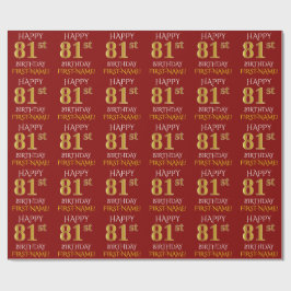 Rood, Faux Gold "HAPPY 81st BIRTHDAY" Cadeaupapier
