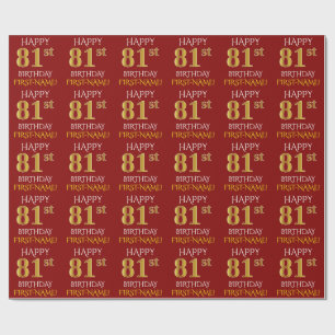 Rood, Faux Gold "HAPPY 81st BIRTHDAY" Cadeaupapier