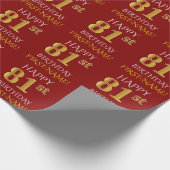 Rood, Faux Gold "HAPPY 81st BIRTHDAY" Cadeaupapier (Hoek)