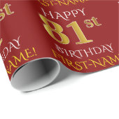Rood, Faux Gold "HAPPY 81st BIRTHDAY" Cadeaupapier (Rol Hoek)