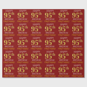 Rood, Faux Gold "HAPPY 95th BIRTHDAY" Cadeaupapier