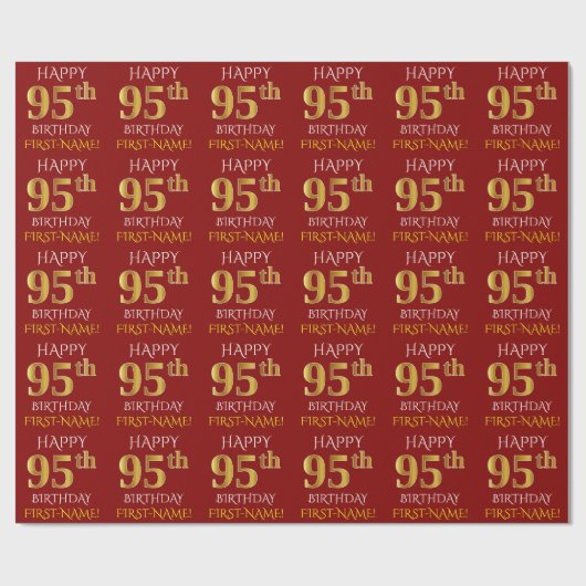 Rood, Faux Gold "HAPPY 95th BIRTHDAY" Cadeaupapier (Vlak)