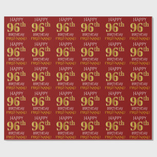 Rood, Faux Gold "HAPPY 96th BIRTHDAY" Cadeaupapier