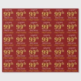 Rood, Faux Gold "HAPPY 99th BIRTHDAY" Cadeaupapier