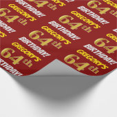 Rood, Faux/Imitation Gold, 64th BIRTHDAY Cadeaupapier (Hoek)