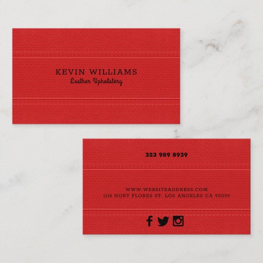 Rood faux leder textuur gestikt effect visitekaartje (Voorkant / Achterkant)