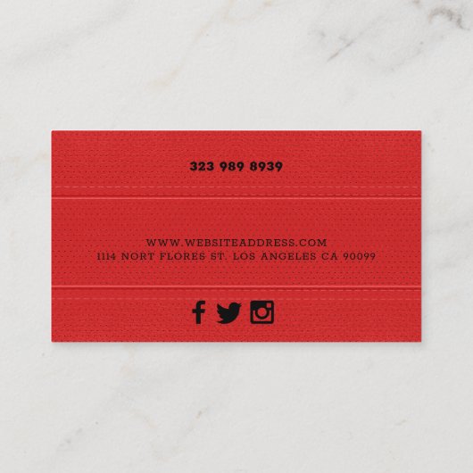 Rood faux leder textuur gestikt effect visitekaartje (Achterkant)