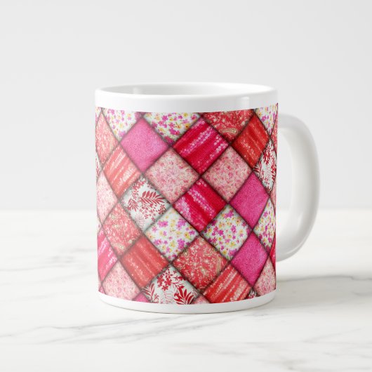Rood Faux Patchwork Quiltpatroon Grote Koffiekop (Voorkant rechts)