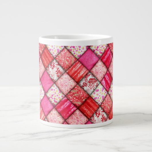 Rood Faux Patchwork Quiltpatroon Grote Koffiekop (Voorkant)