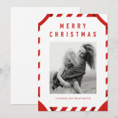 Rood Feestelijk Lijst Vrolijk Kerstfoto Feestdagenkaart (Voorkant / Achterkant)