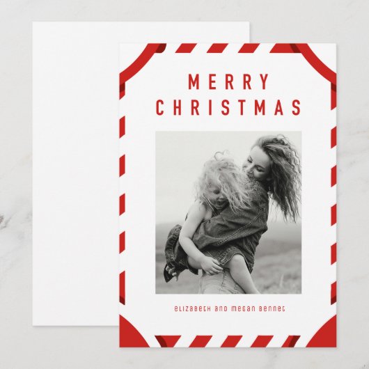 Rood Feestelijk Lijst Vrolijk Kerstfoto Feestdagenkaart (Voorkant / Achterkant)