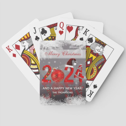 Rood Feestelijk Vrolijk Kerstfeest Nieuwjaar 2024 Pokerkaarten (Achterkant)