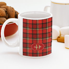 Rood Feestelijk Xmas Monogram Plaid Kerstmis Koffiemok