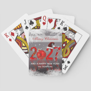 Rood Festief Kerstmis Nieuwjaar 2027 Pokerkaarten