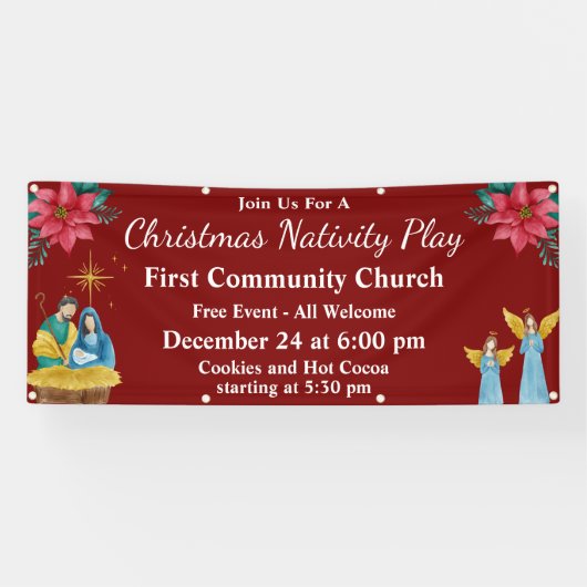Rood Festief Kerstspel Kerk Evenement Spandoek (Horizontaal)