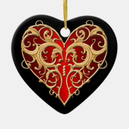 Rood Filigraan Hart Hart Hanger Keramisch Ornament (Voorkant)