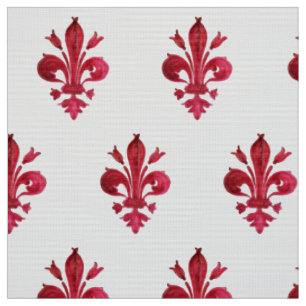 ROOD FLEUR DE LIS IN WIT bloemmotief Stof