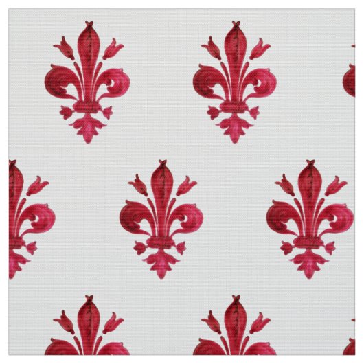 ROOD FLEUR DE LIS IN WIT bloemmotief Stof (Swatch)