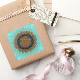 Rood floraal fractaal patroon vierkante sticker